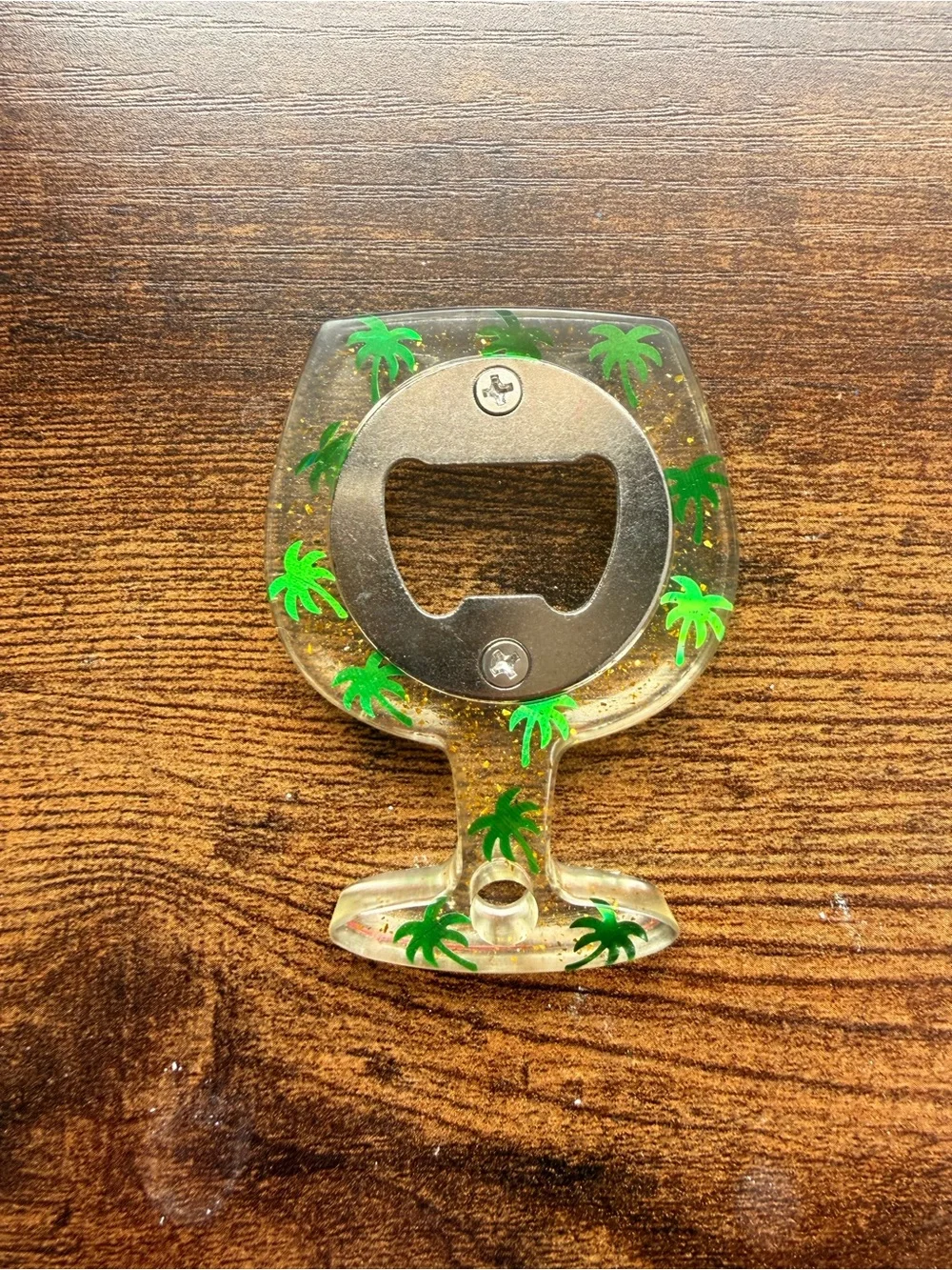 Palm Tree Bottle Opener - Clear with Green & Gold